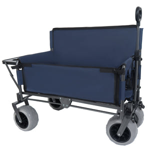 English Elm 3-in-1 Folding Wagon with Bench Seat Tabletop and All-terrain Beach Tires for Camping Dark Blue W2932P320636