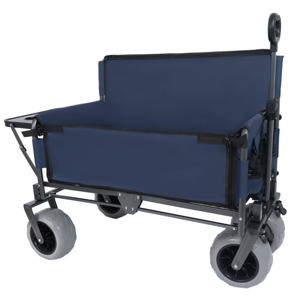 English Elm 3-in-1 Folding Wagon with Bench Seat Tabletop and All-terrain Beach Tires for Camping Dark Blue W2932P320636
