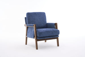 English Elm Mid-Century Solid Wood Accent Chair with Chenille Upholstery, Ergonomic Waist Support, Sturdy 300lb Capacity Navy T3903P372380