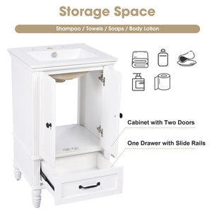 English Elm 20" Modern Bathroom Vanity with Ceramic Sink, MDF Cabinet w/ Drawer & Doors, Magnetic Stopper, Black Handles N725P340025K