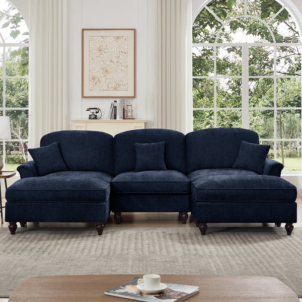 English Elm Classic Comfy Modular Sectional Sofa With Flared Arms, Removable Skirts & Movable Ottomans, Blue W3041S00257