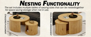 English Elm Round Nesting Coffee Tables with Wood Grain Tops Minimalist Set for Living Room W1727S00091