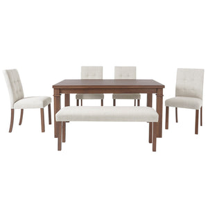 English Elm 6-piece Rectangular Dining Set with Wood Grain Table Four Upholstered Chairs and Bench Walnut N752S000012D
