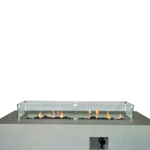 English Elm Rectangular Fiber-Reinforced Concrete Propane Fire Pit Table, 56" Modern White Stone 60,000 BTU B120S00123