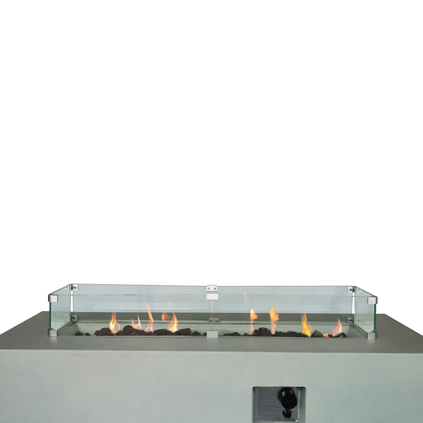 English Elm Rectangular Fiber-Reinforced Concrete Propane Fire Pit Table, 56" Modern White Stone 60,000 BTU B120S00123