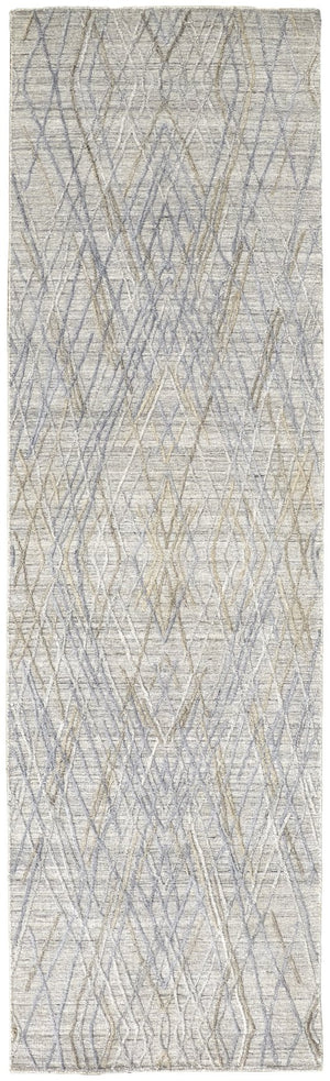 Feizy Rugs Elias Handwoven Abstract Diamond Area Rug In Luxurious Viscose And Wool For Elegant Home Decor Gray,Blue Viscose,Wool Els6589fslv000i29