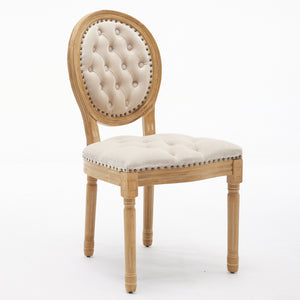 English Elm French Solid Wood Dining Chair with Velvet Upholstery, Nailhead Trim, High-Density Foam & Springs Beige W1143P195870