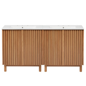 English Elm Modern 48 Inch Freestanding Bathroom Vanity Dual Ceramic Sinks Soft Close Gold Handles N729P000012O