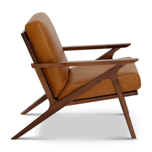 English Elm Midcentury Tan Leather Accent Chair with Solid Wood Frame, High-Density Foam Cushions, 43L x 30W x43H B353P366769