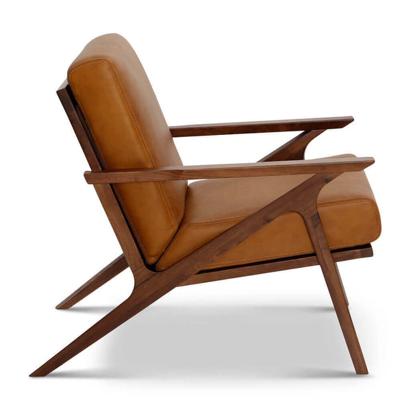 English Elm Midcentury Tan Leather Accent Chair with Solid Wood Frame, High-Density Foam Cushions, 43L x 30W x43H B353P366769