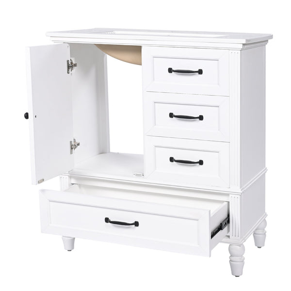 English Elm Christopher Knight Home® - 30" Bathroom Vanity with Ceramic Sink, Acacia & MDF Cabinet, Soft-Close Door & Drawers White N759P346895K