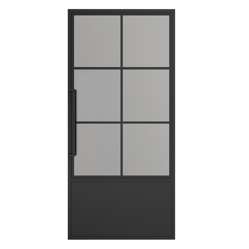 English Elm 30 in Matte Black Steel Sliding Barn Door Frosted Glass Privacy Panel with Hardware B2763P483216