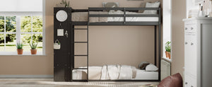 English Elm Twin Bunk Bed with Storage Drawers Hanging Rail Led Shelves and Pegboard Organizer Black LT000282AAB