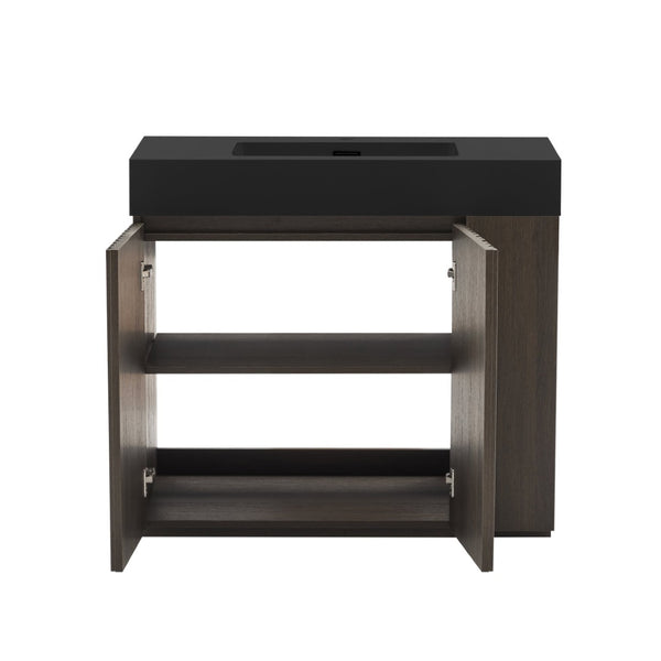English Elm Galan Freestanding Bathroom Vanity Quartz Basin Fluted Wood Cabinet Modern Bath Oak,Smoke W1865S00221