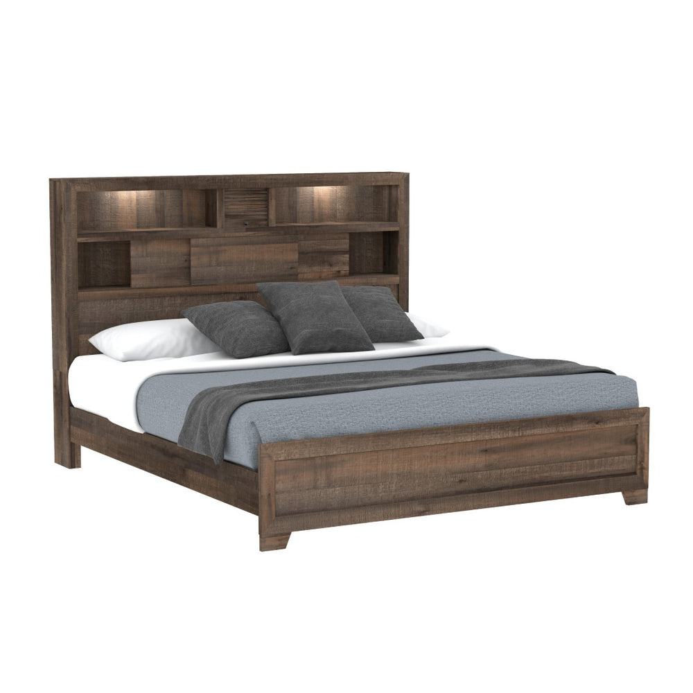 English Elm Wallace & Bay - Brown Queen Bookcase Bed - Modern Style With Storage Headboard, Penny-Brown Finish For Your Bedroom B361S00014-GIGA