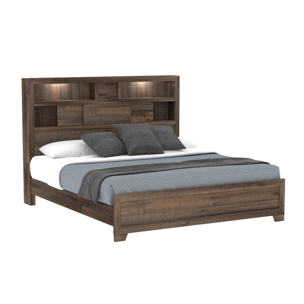 English Elm Wallace & Bay - Brown Queen Bookcase Bed - Modern Style With Storage Headboard, Penny-Brown Finish For Your Bedroom B361S00014-GIGA