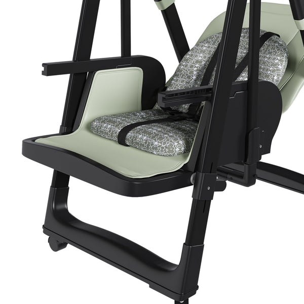 English Elm Convertible Baby High Chair to Rocker with 5-Point Harness, Foldable Feeding Seat, Quiet Wheels, Easy-Clean Tray and Adjustable Recline for Infants and Toddlers Dark Green W2699P371975