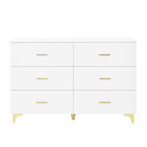English Elm Six Drawer Elegant White Locker With Gold Accents And Triangular Legs For Modern Stylish Storage W3871P368993-GIGA
