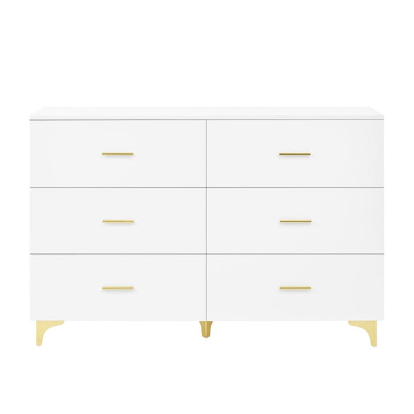 English Elm Six Drawer Elegant White Locker With Gold Accents And Triangular Legs For Modern Stylish Storage W3871P368993-GIGA