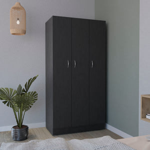 English Elm Ohio Armoire Wardrobe with 3 Doors, 2 Drawers & 4-Tier Shelves — Spacious Storage, Sturdy Handles, Organized Style Black 74 L x 23 W x 2 H B070S00207