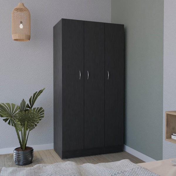 English Elm Ohio Armoire Wardrobe with 3 Doors, 2 Drawers & 4-Tier Shelves — Spacious Storage, Sturdy Handles, Organized Style Black 74 L x 23 W x 2 H B070S00207