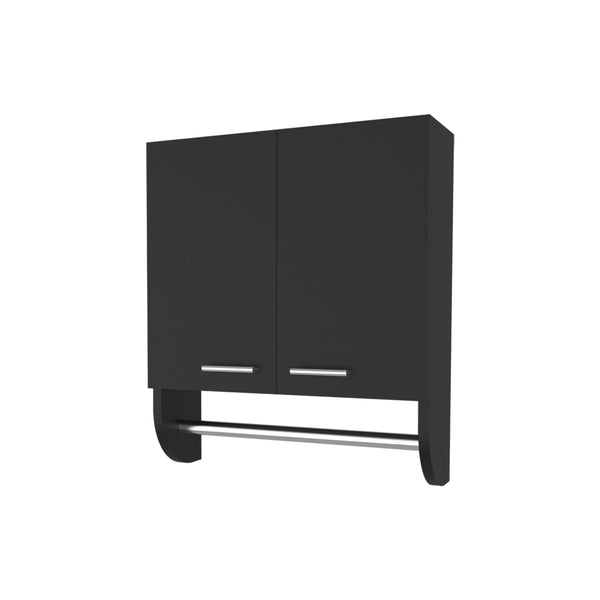 English Elm Goodyear Melamine Medicine Cabinet with Towel Bar, Black — 2 Doors, 2 Shelves, Moisture-Resistant Organizer B128P237153