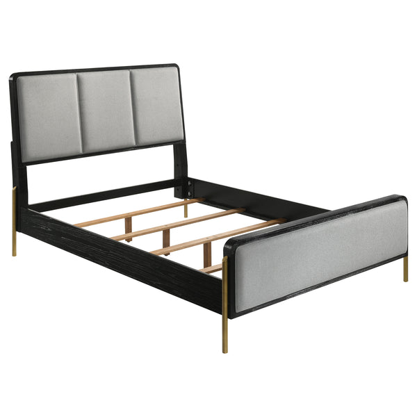 English Elm Anser Eastern King Panel Bed - Plush Gray Upholstery, Black Frame & Gold Accents For Chic Style B062S01251
