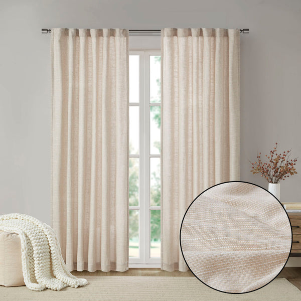 JLA Home Madison Park - Faux Madison Park Beals Faux Linen Curtain Panel — Fleece-Lined, OEKO‑TEX Safe, Rod Pocket & Back Tab Insulated Drapery MP40-7496