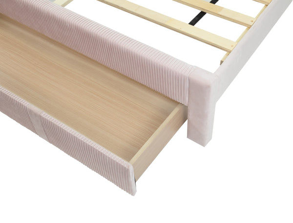 English Elm Queen Corduroy Platform Bed with Plush Headboard, High Footboard, Under-Bed Drawer Storage, Modern Design Pink 8 L x 22 W x 61 H B089P238568
