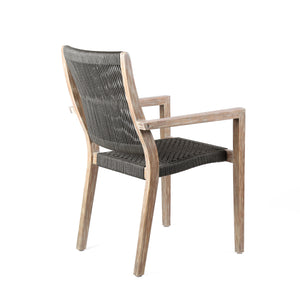 English Elm Madsen Eucalyptus Wood Dining Chairs Set of 2 — Tall Back Charcoal Rope, Gray Teak Finish, UV-Resistant Comfort B2736P354402