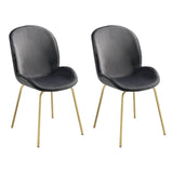 Modern Grey Velvet Side Chairs with Gold Metal Legs - Set of 2 | Plush Upholstery, Chic Design - 19.50 x 24.50 x 34.50