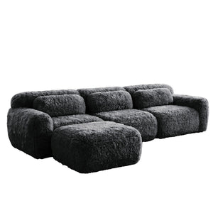 English Elm L-shaped Plush Modular Sectional Sofa with Ottoman and High Resilience Foam Seating Dark Grey W714S01550