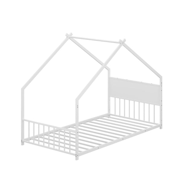 English Elm Twin House Shaped Metal Bed Frame with Led Lights and Wood Slats for Kids W1820P356049