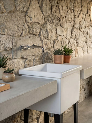 English Elm Bari Freestanding Plastic Utility Sink with Cabinet Storage for Laundry or Garage B200S00467