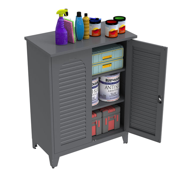 English Elm 47'' Heavy-Duty Metal Tool Storage Cabinet Slate - Space-Saving Wall Mount, Adjustable Shelves, Pegboard Organizer W3387P351632