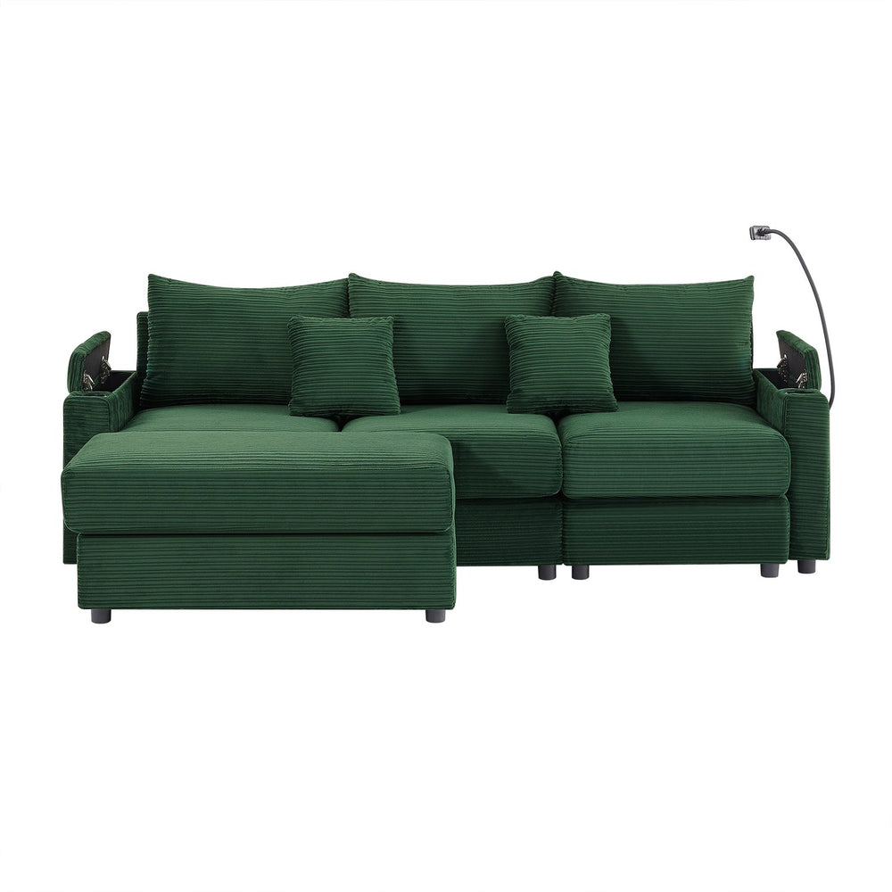English Elm 95.3" Modern 3-Seater Sofa Sectional Couch With Storage, Usb Ports, Cup Holders & Movable Ottoman N719S001612F