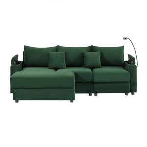 English Elm 95.3" Modern 3-Seater Sofa Sectional Couch With Storage, Usb Ports, Cup Holders & Movable Ottoman N719S001612F