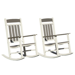 English Elm Outdoor Rocking Chairs Set of 2 HDPE Patio Oversized Rockers for Adults, Weatherproof, Ergonomic Comfort Grey+White W1859P360054