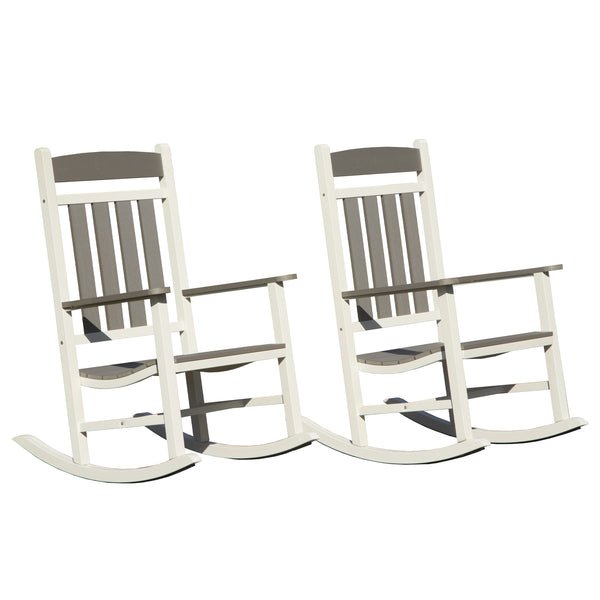 English Elm Outdoor Rocking Chairs Set of 2 HDPE Patio Oversized Rockers for Adults, Weatherproof, Ergonomic Comfort Grey+White W1859P360054