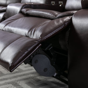 English Elm L Leather Power Reclining Sectional Sofa with USB Ports, Storage Console, Breathable Seating for 5 Brown W791S00001