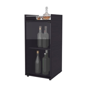English Elm Glass Door Bar Cabinet with Interior Shelves Wenge Melamine Finish Modern Storage B128P458631
