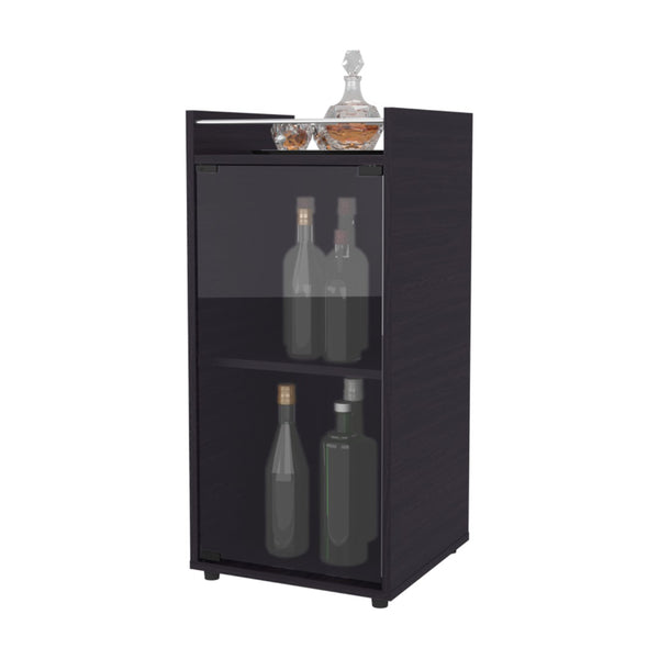 English Elm Glass Door Bar Cabinet with Interior Shelves Wenge Melamine Finish Modern Storage B128P458631