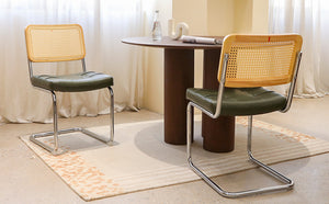 English Elm Dining Chairs Set of 4 Velvet Seat Woven Rattan Back Chrome Cantilever Frame Dark Green W2105S00002