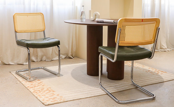 English Elm Dining Chairs Set of 4 Velvet Seat Woven Rattan Back Chrome Cantilever Frame Dark Green W2105S00002