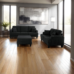 English Elm Contemporary Square Storage Ottoman with Wooden Legs — Modern Multifunctional Accent for Living Rooms Black 32 L x 32 W x 10 H B2741P391809