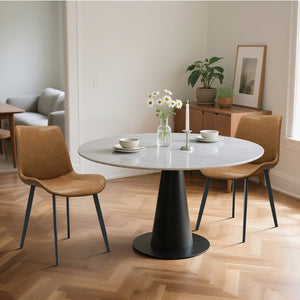 English Elm Brown Pu Leather Dining Chair Set Of 2 With Metal Legs - Modern, Comfortable, And Versatile Seating T3967P389593