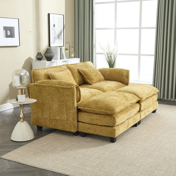 English Elm United Cozy Chenille Sofa For Two With Detachable Armrests, Footstools & Convenient Side Pockets W1568S00140-GIGA