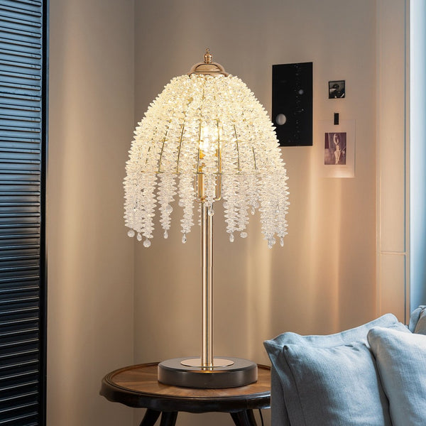 English Elm 19"(H) Elegant Crystal Table Lamp – Vintage Waterfall Design With Marble Base For Stylish Spaces W2312P368718
