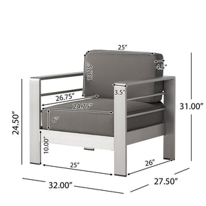 English Elm Cape Coral Outdoor Aluminum Club Chair with Thick Cushion for Patio Poolside Use N775P361606S