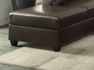 English Elm New Contemporary 3-PCS Reversible Sectional Sofa Set Espresso Faux Leather Chaise Ottoman Pillows Trimmed Studs B011S01062